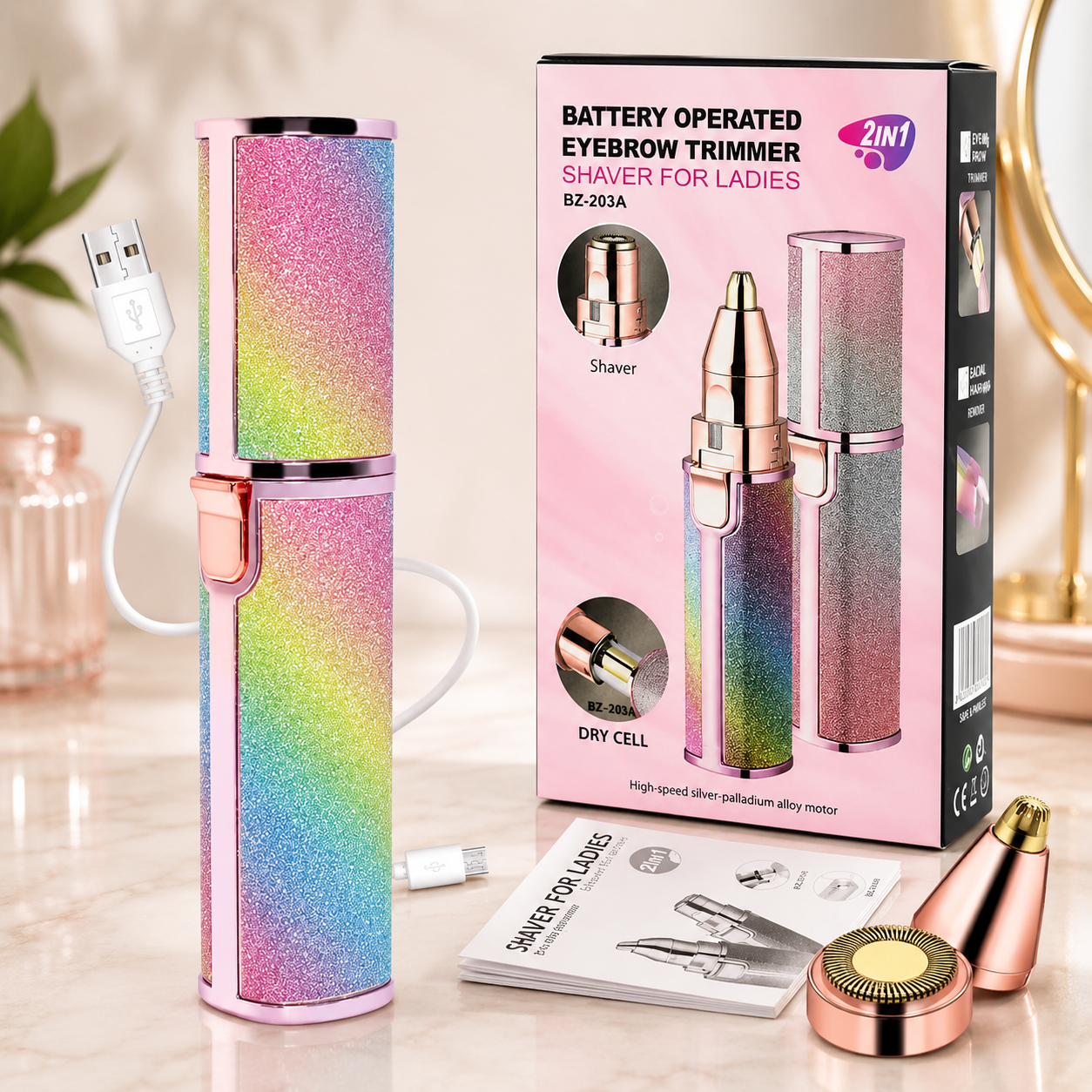 2-in-1 Rechargeable Facial Hair Remover & Eyebrow Trimmer for Women