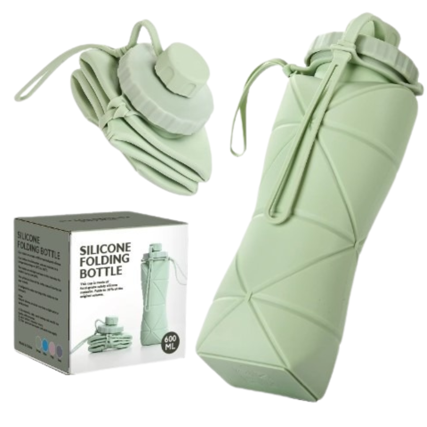 Silicone Water Bottle – 600ml Leakproof Foldable Sports Travel Flask-Reuseable