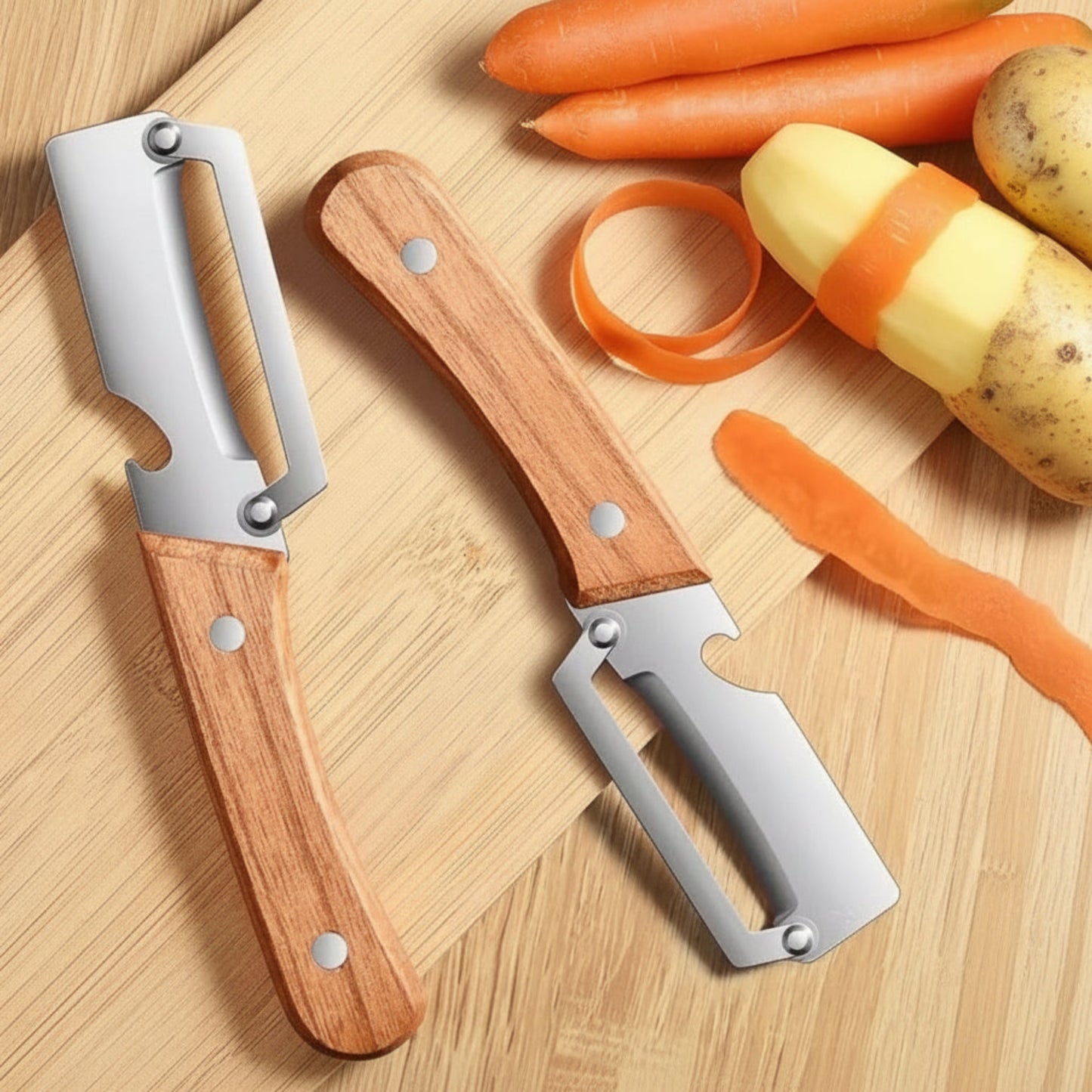 3 in 1 Vegetable Peeler With Wooden Handle